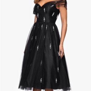 Betsy & Adam Women's Black Embellished Tulle Cocktail Dress, SIZE 10
